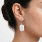 Rectangular Baroque Pearl Huggie Hoops, Rhodium Plated 925 Sterling Silver