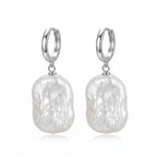 Rectangular Baroque Pearl Huggie Hoops, Rhodium Plated 925 Sterling Silver