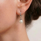 Reinforced Hook Akoya Pearl Drop Earrings - 18K White Gold Plated Sterling Silver