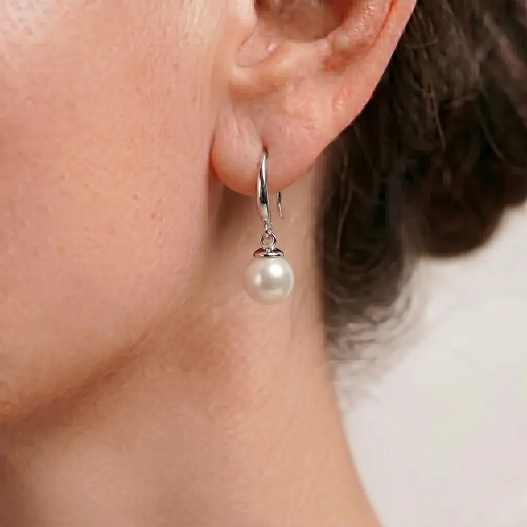 Reinforced Hook Akoya Pearl Drop Earrings - 18K White Gold Plated Sterling Silver