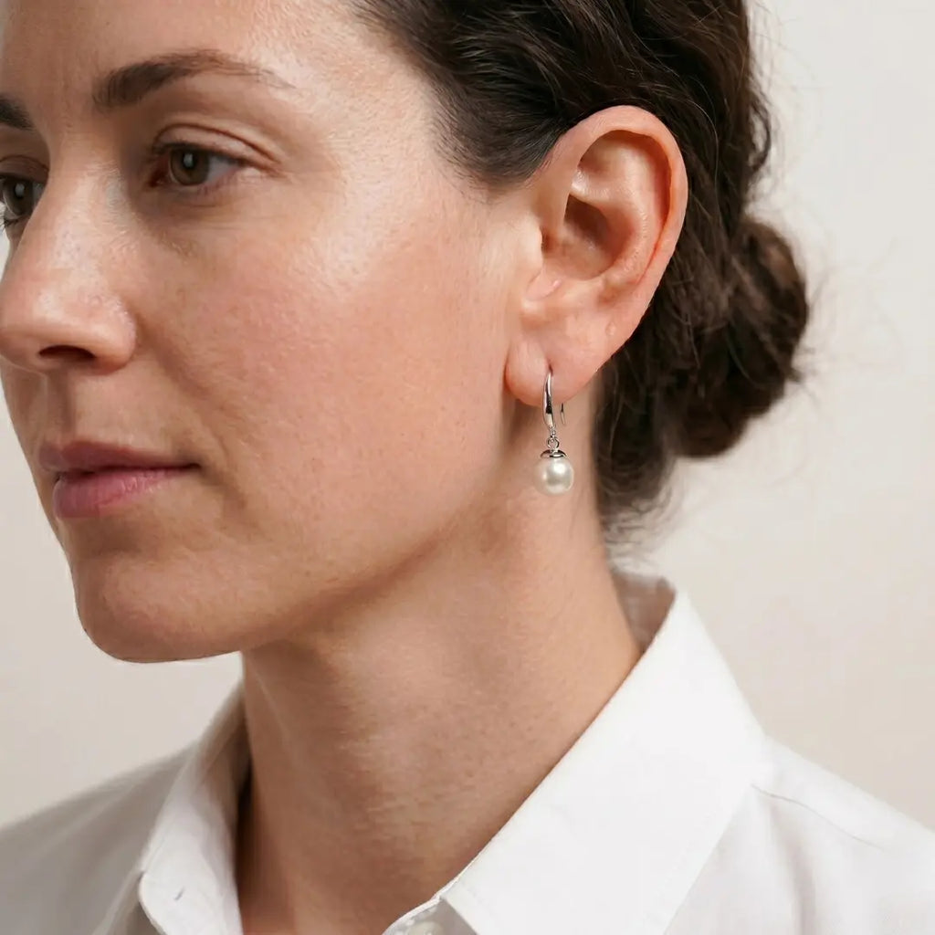 Reinforced Hook Akoya Pearl Drop Earrings - 18K White Gold Plated Sterling Silver