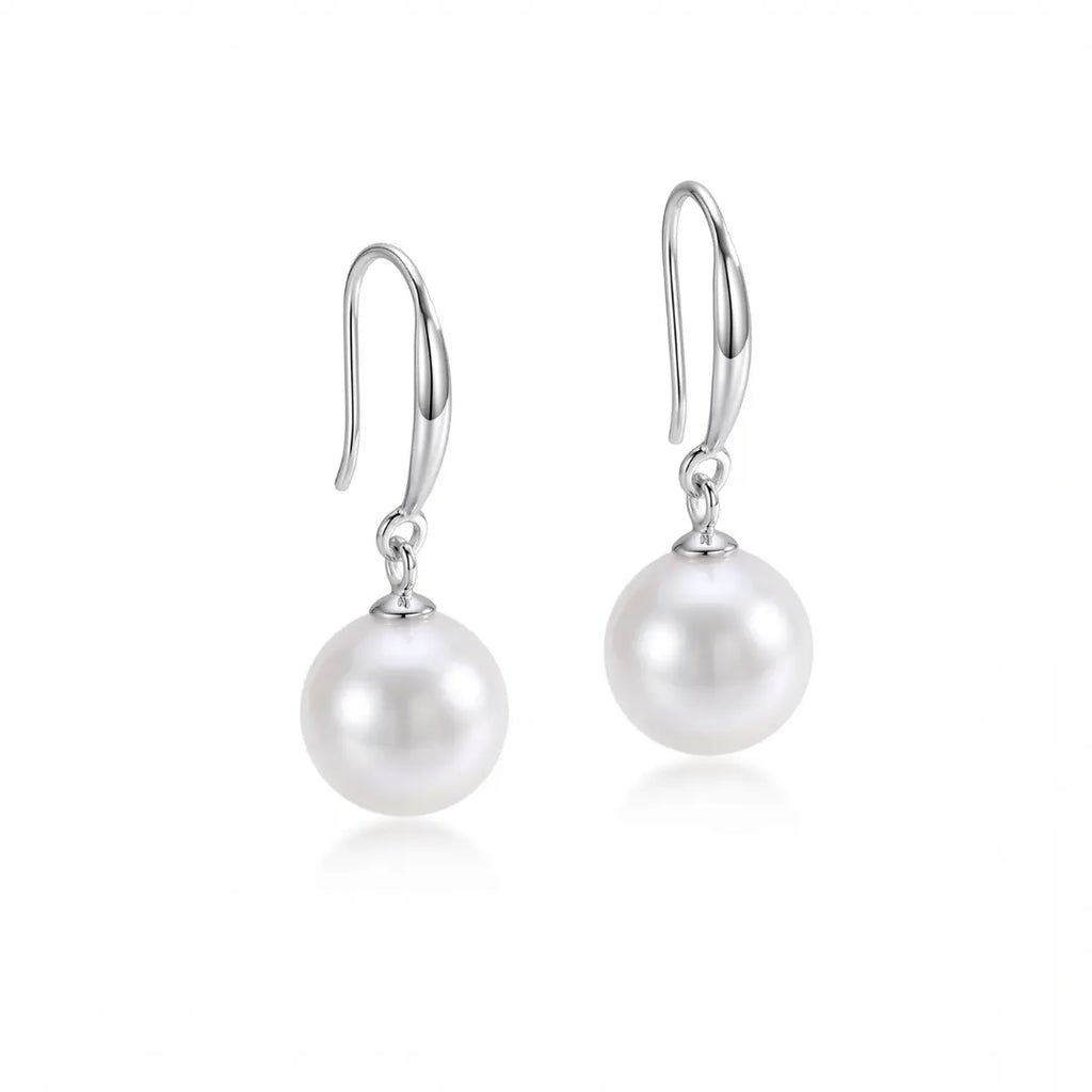 Reinforced Hook Akoya Pearl Drop Earrings - 18K White Gold Plated Sterling Silver