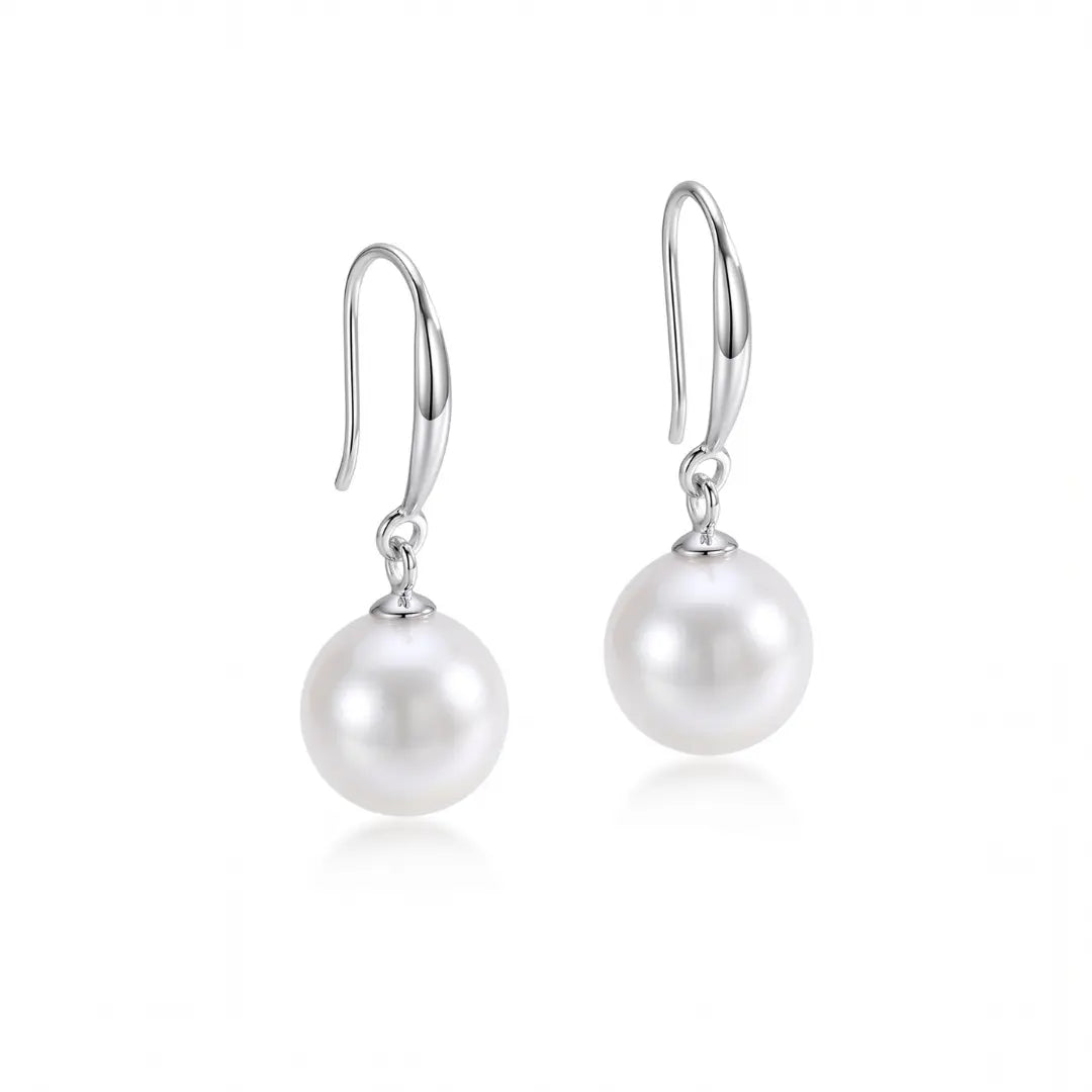 Reinforced Hook Akoya Pearl Drop Earrings - 18K White Gold Plated Sterling Silver