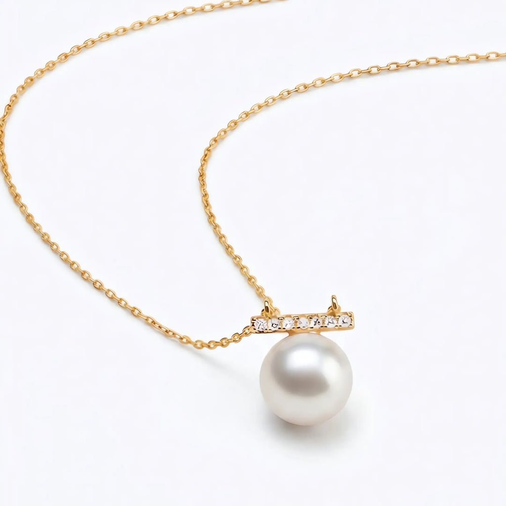 Minimalist 3-Pearl Balance Necklace, 8-8.5mm Genuine White Pearl Pendant