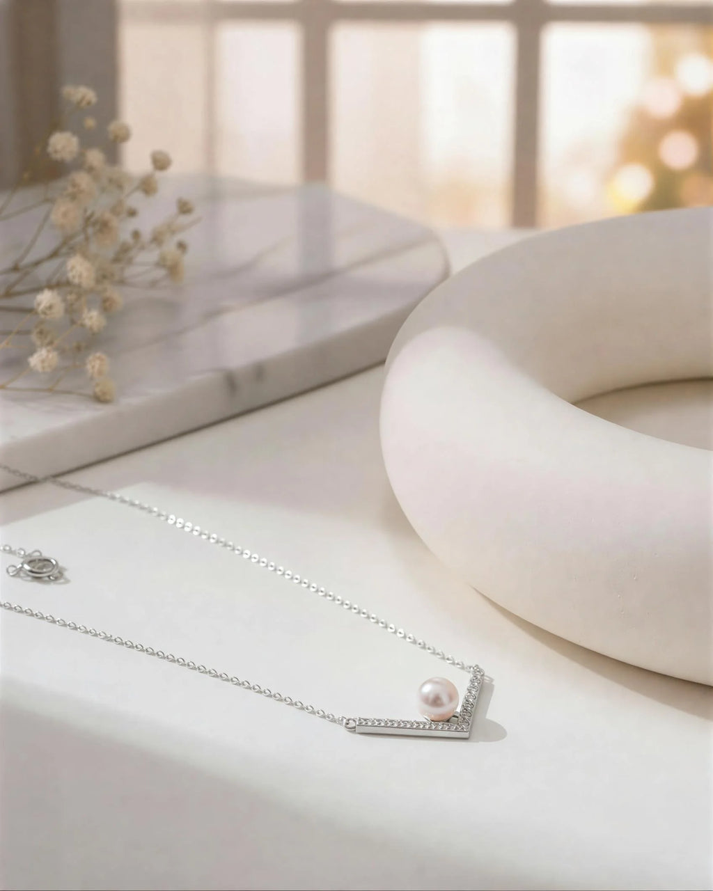 Revelation - AAA Natural Freshwater Pearl V-Shaped "Necklace Contour" Pendant