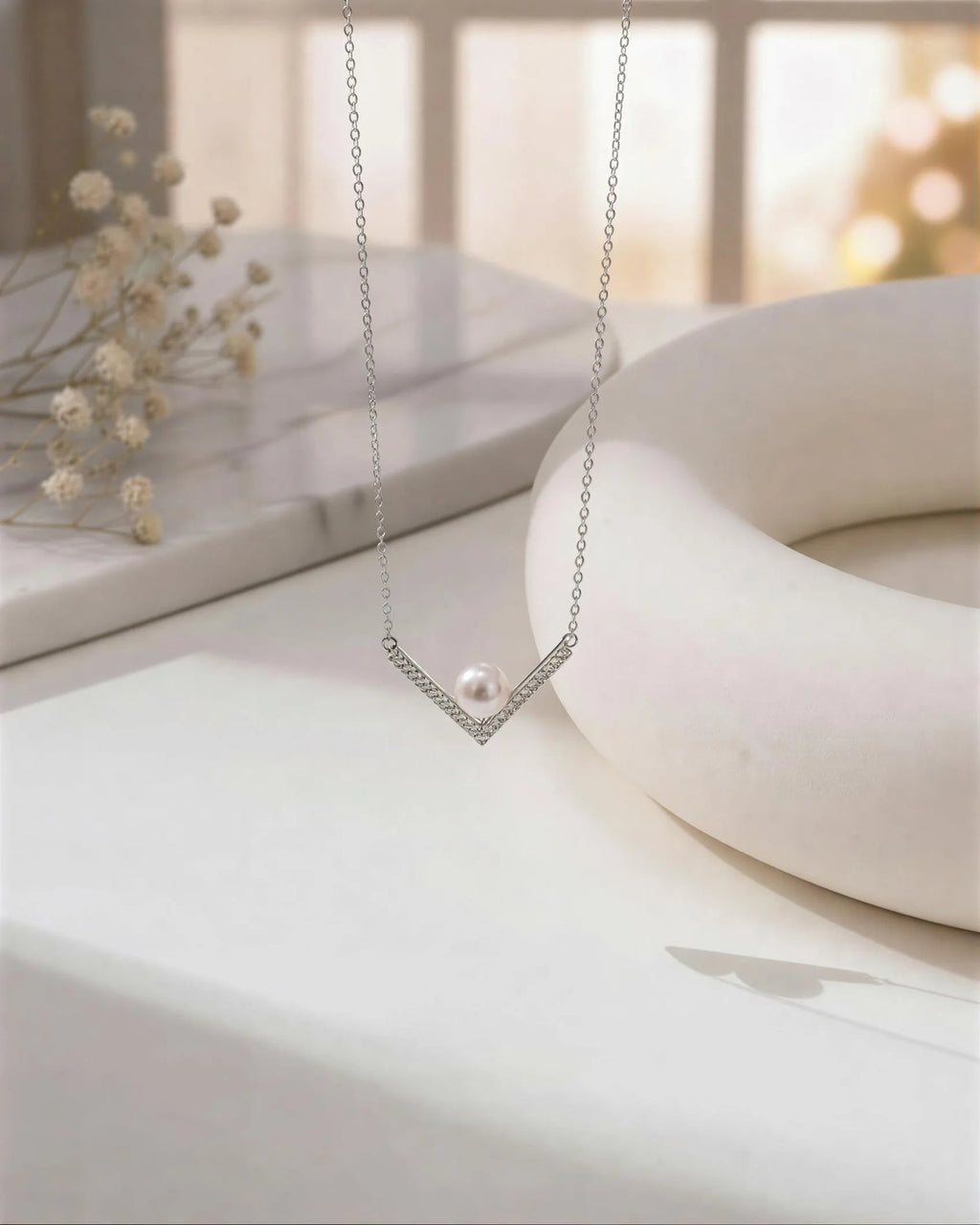 Revelation - AAA Natural Freshwater Pearl V-Shaped "Necklace Contour" Pendant