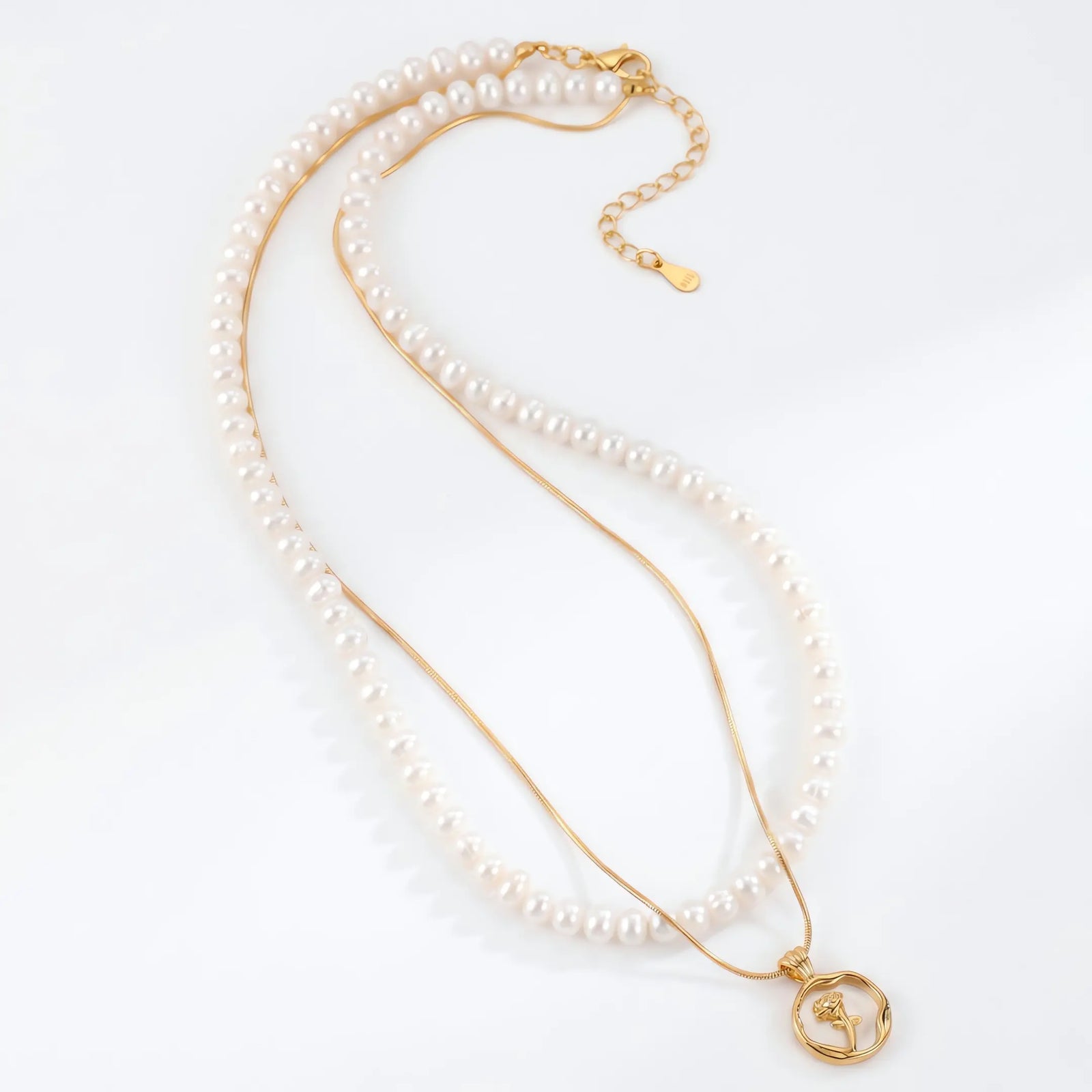 Rose Medallion and AAA Pearl Necklace 2-Piece Set