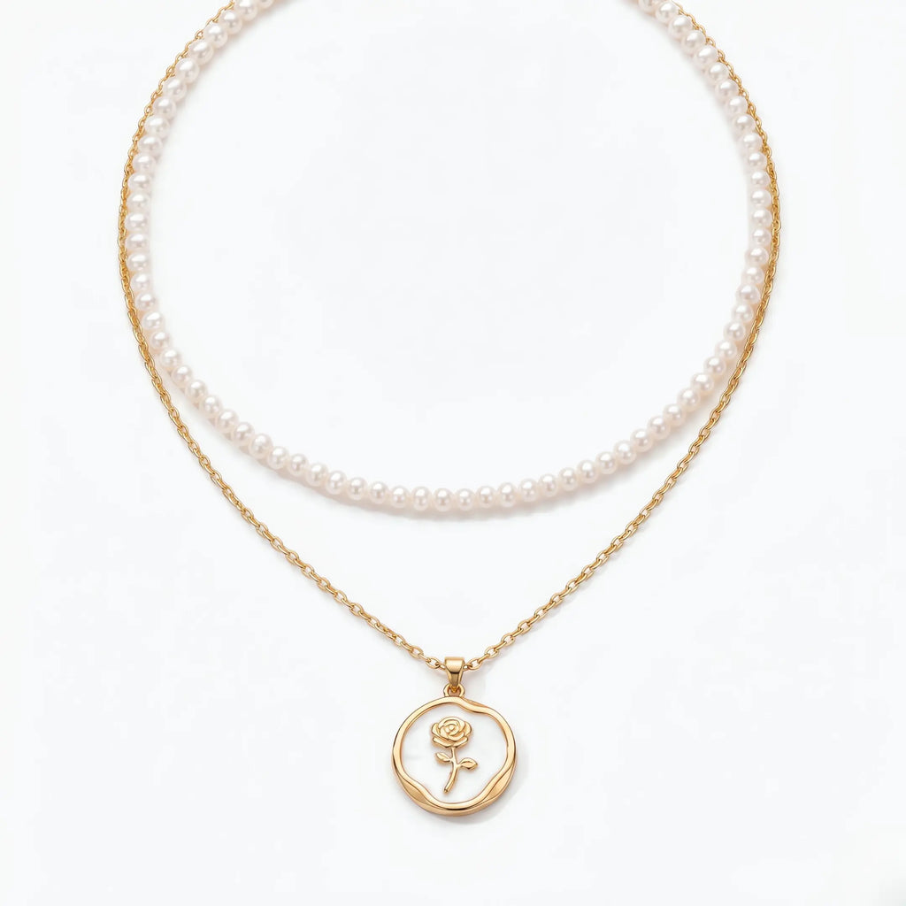 Versatile 2-Piece Natural Freshwater Pearl Necklace & Rose Set