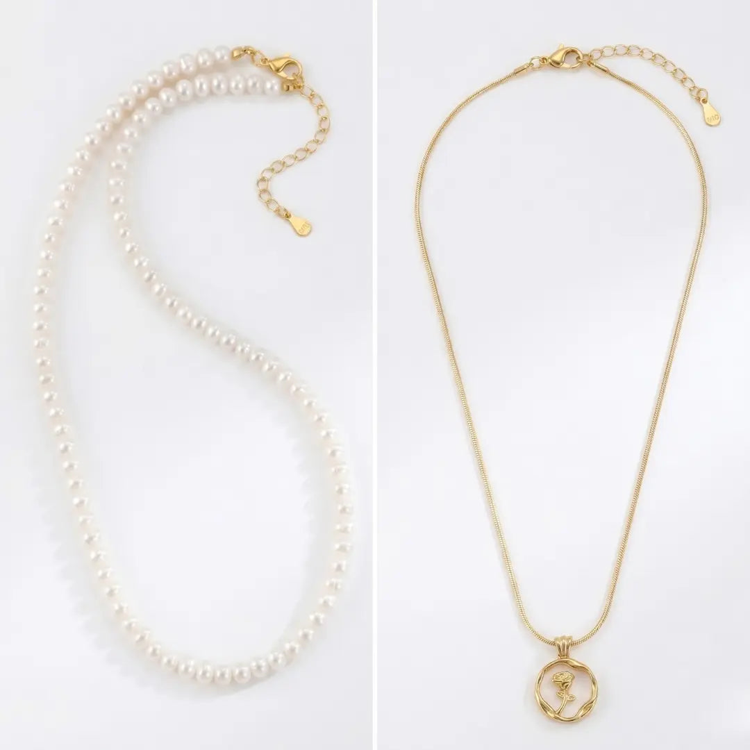 Versatile 2-Piece Natural Freshwater Pearl Necklace & Rose Set