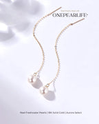 Seren – AAA Quality Natural Freshwater White Pearl Threader Earrings | 7–7.5mm | 18K Solid Gold