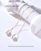 Seren – AAA Quality Natural Freshwater White Pearl Threader Earrings | 7–7.5mm | 18K Solid Gold