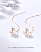 Seren – AAA Quality Natural Freshwater White Pearl Threader Earrings | 7–7.5mm | 18K Solid Gold