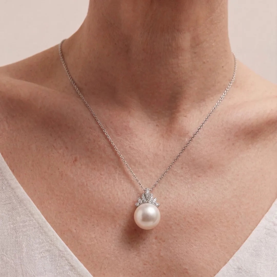 10-10.5mm Large White Pearl Pendant, Minimalist Freshwater Pearl Jewelry