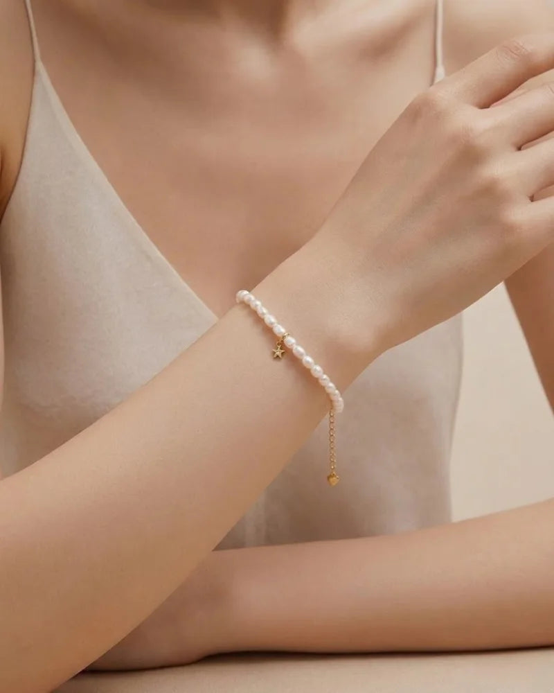 4-5mm Dainty White Pearl Bracelet, S925 Sterling Silver Minimalist Pearl Jewelry
