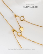 Solara AAA+ Quality Natural South Sea Golden Pearl Pendant – 18K Solid Gold, Close-up of Chain and Pendant Detail, 9–9.5mm | Onepearlife