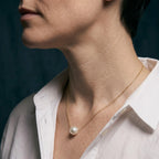 Solid 18K Gold Floating Freshwater Pearl Necklace Pendant 9-9.5mm