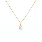 18K Solid Gold Teardrop Pearl Pendant Necklace 6-7mm