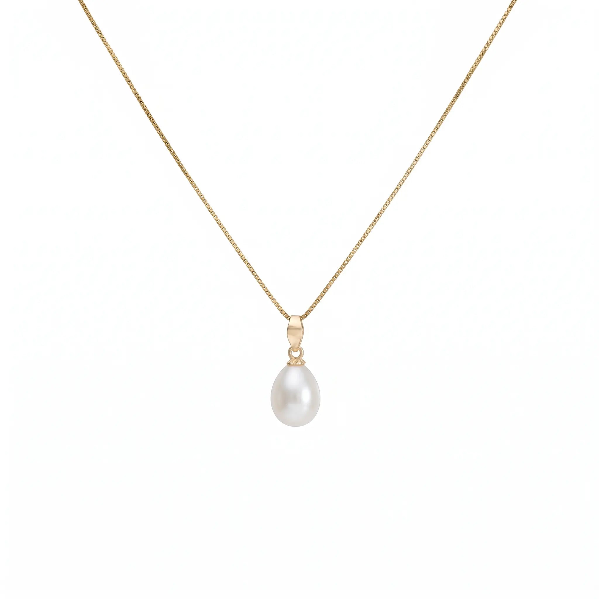 18K Solid Gold Teardrop Pearl Pendant Necklace 6-7mm