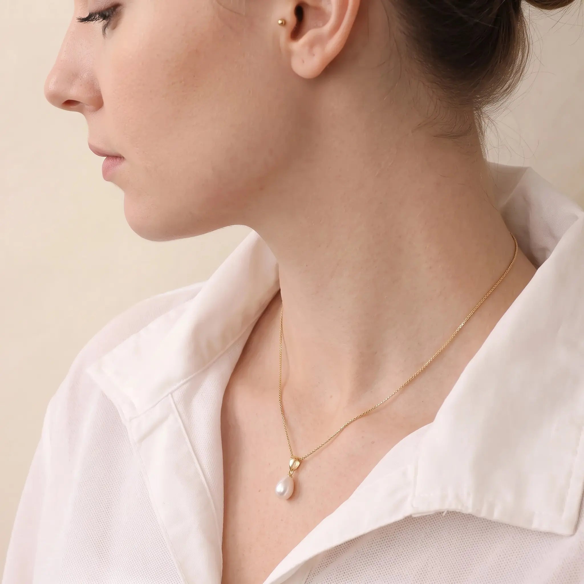 18K Solid Gold 6-7mm Teardrop Pearl Pendant Necklace for Women