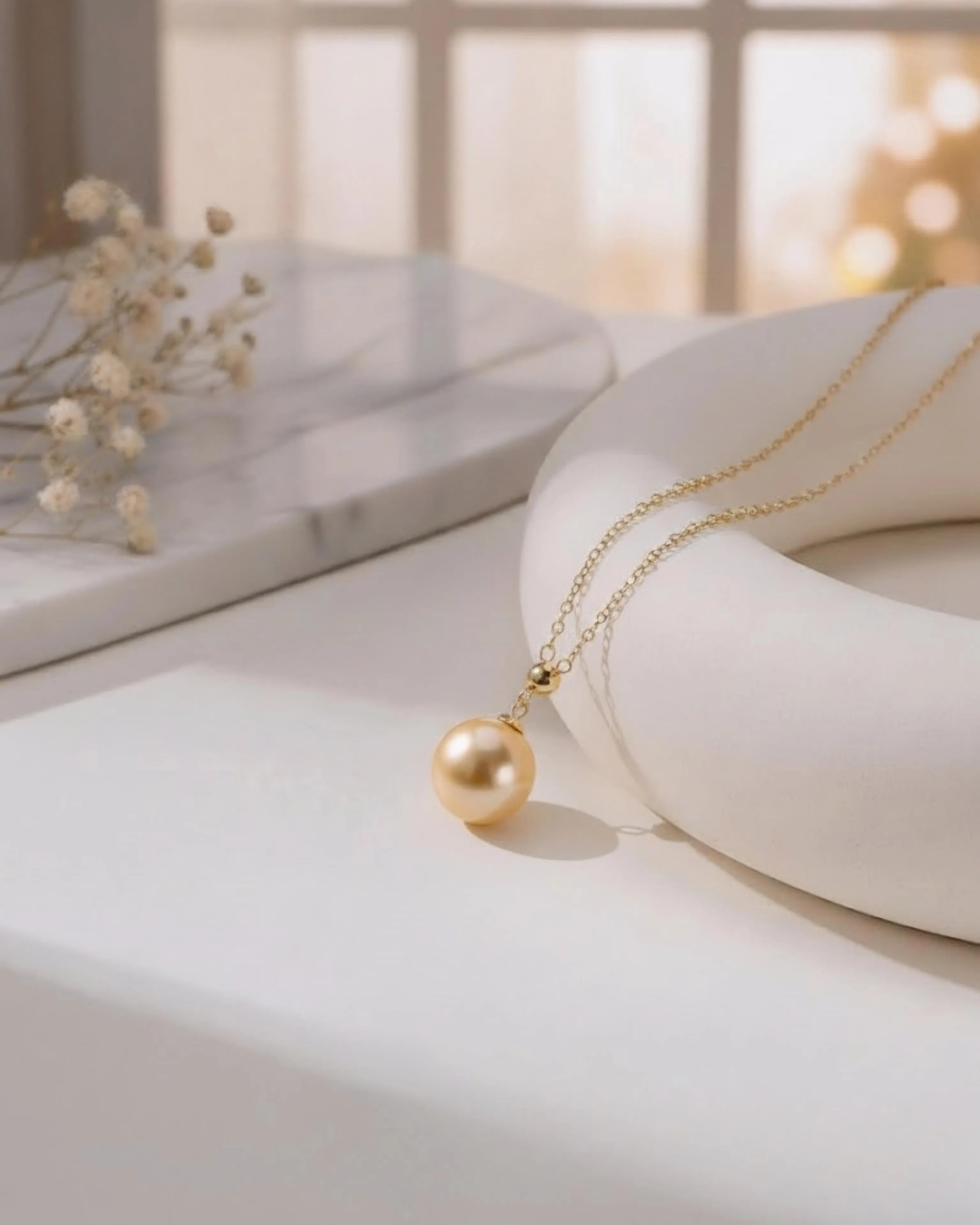 Solstice – AAA+ Quality South Sea Golden Round Pearl Pendant Necklace