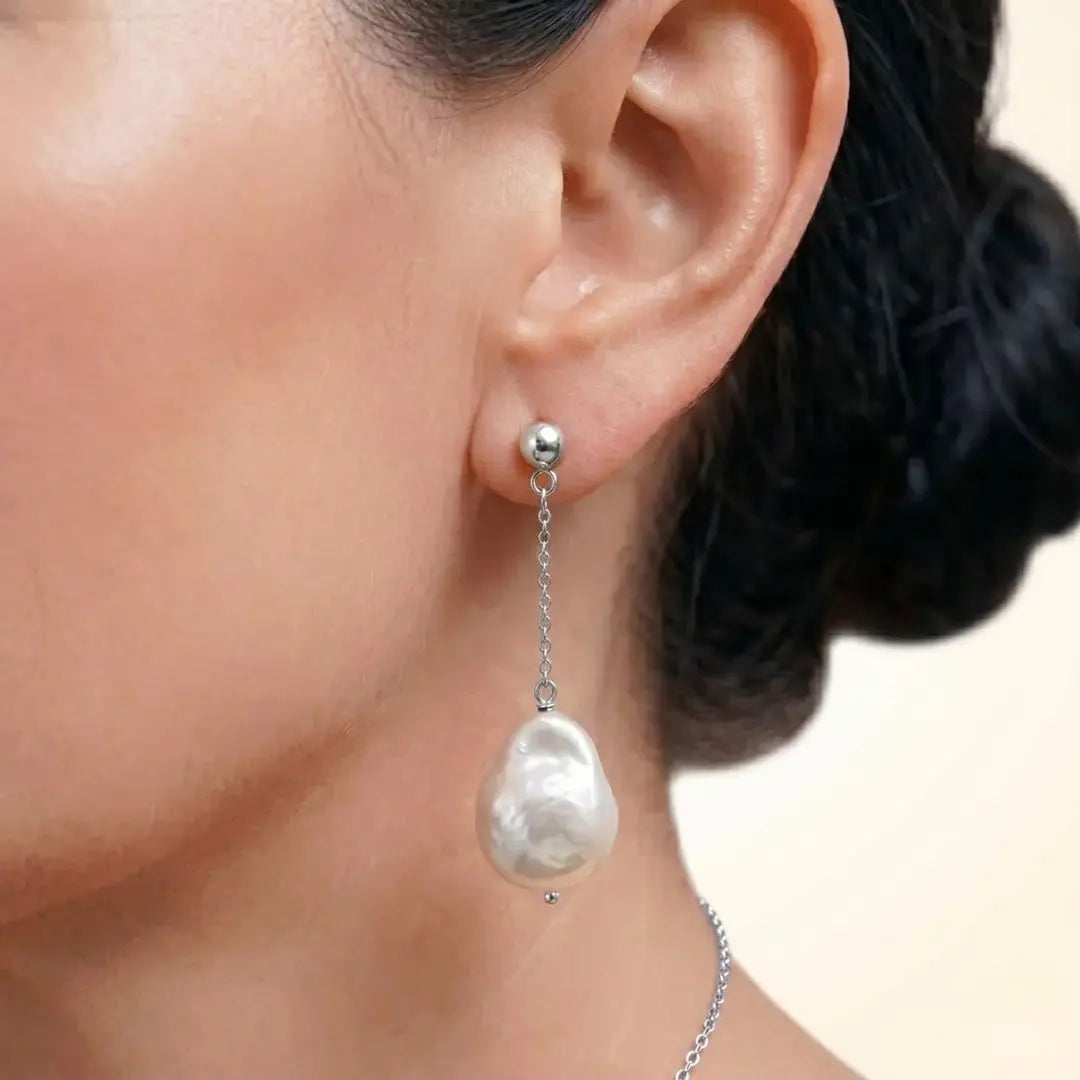 18K Solid Gold Baroque Teardrop Pearl Earrings