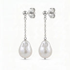 18K Gold Baroque Pearl Drop Earrings, Large White Teardrop Pearls for Women
