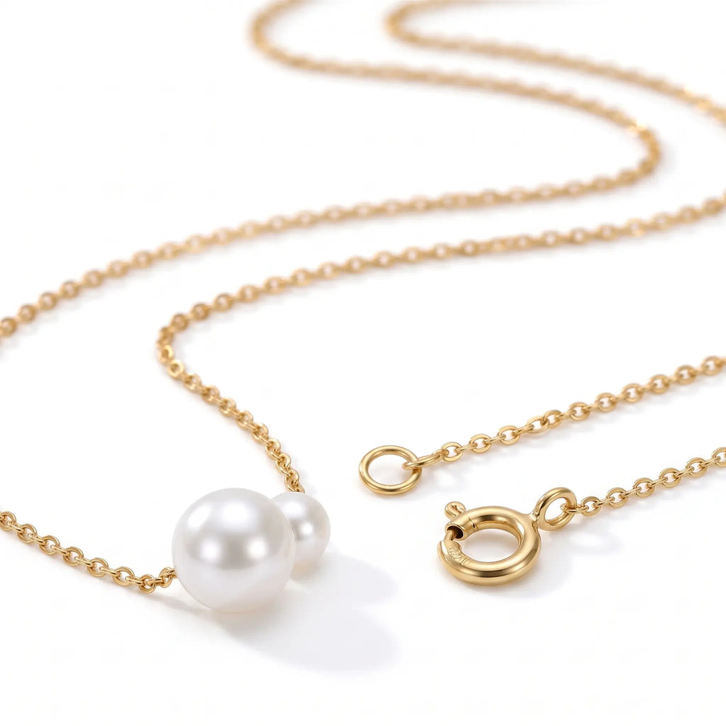 18K Solid Gold Akoya Seawater Pearl Asymmetric Necklace 5-7.5mm Drop Jewelry for Women