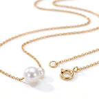 18K Solid Gold Akoya Seawater Pearl Asymmetric Necklace 5-7.5mm Drop Jewelry for Women