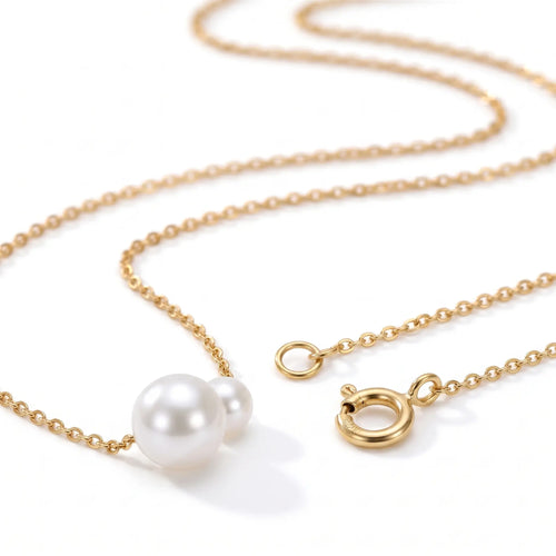 18K Solid Gold Akoya Seawater Pearl Asymmetric Necklace 5-7.5mm Drop Jewelry for Women
