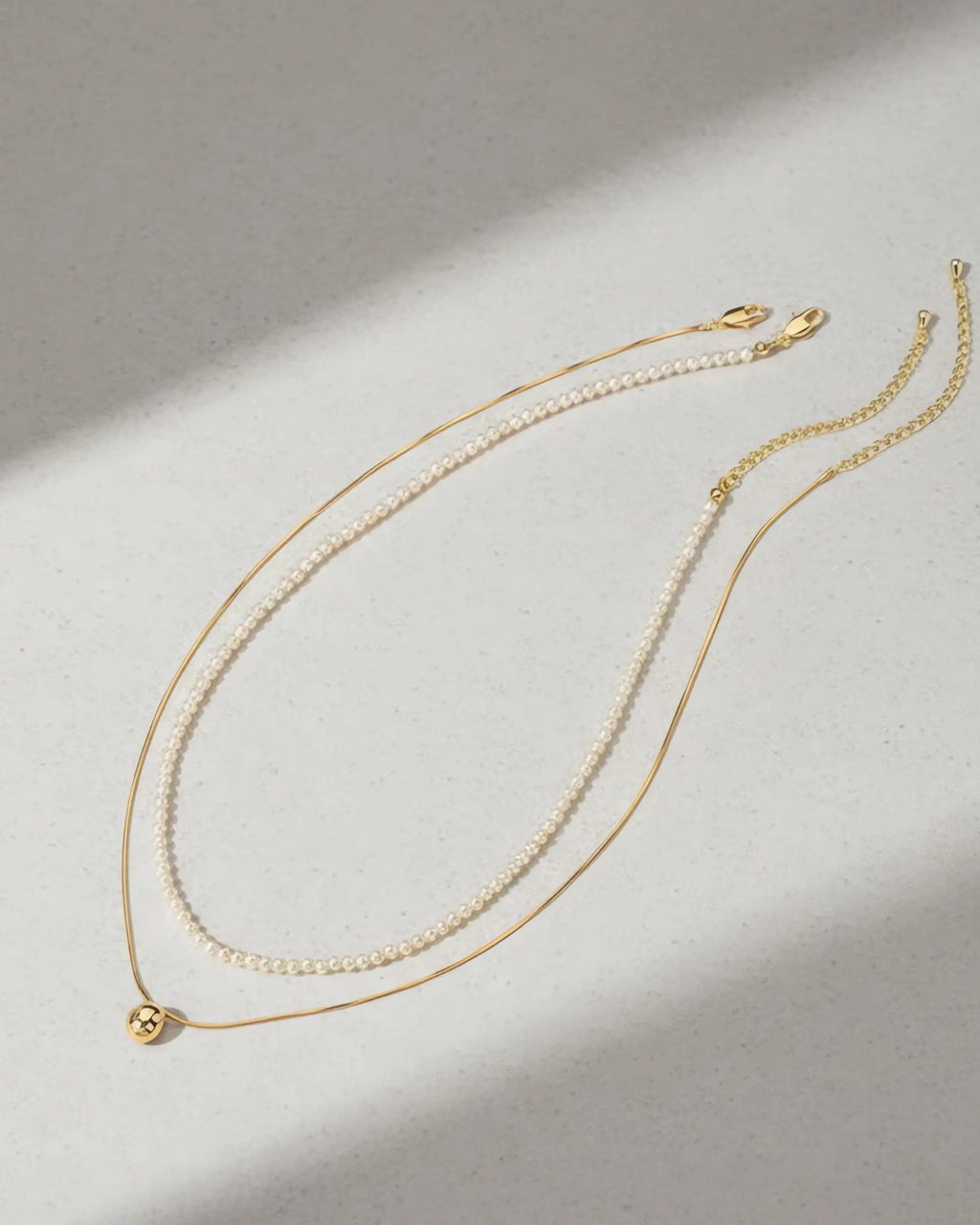The Golden Bean - Handpicked Seed Pearl & Gold Layered Necklace Two Set