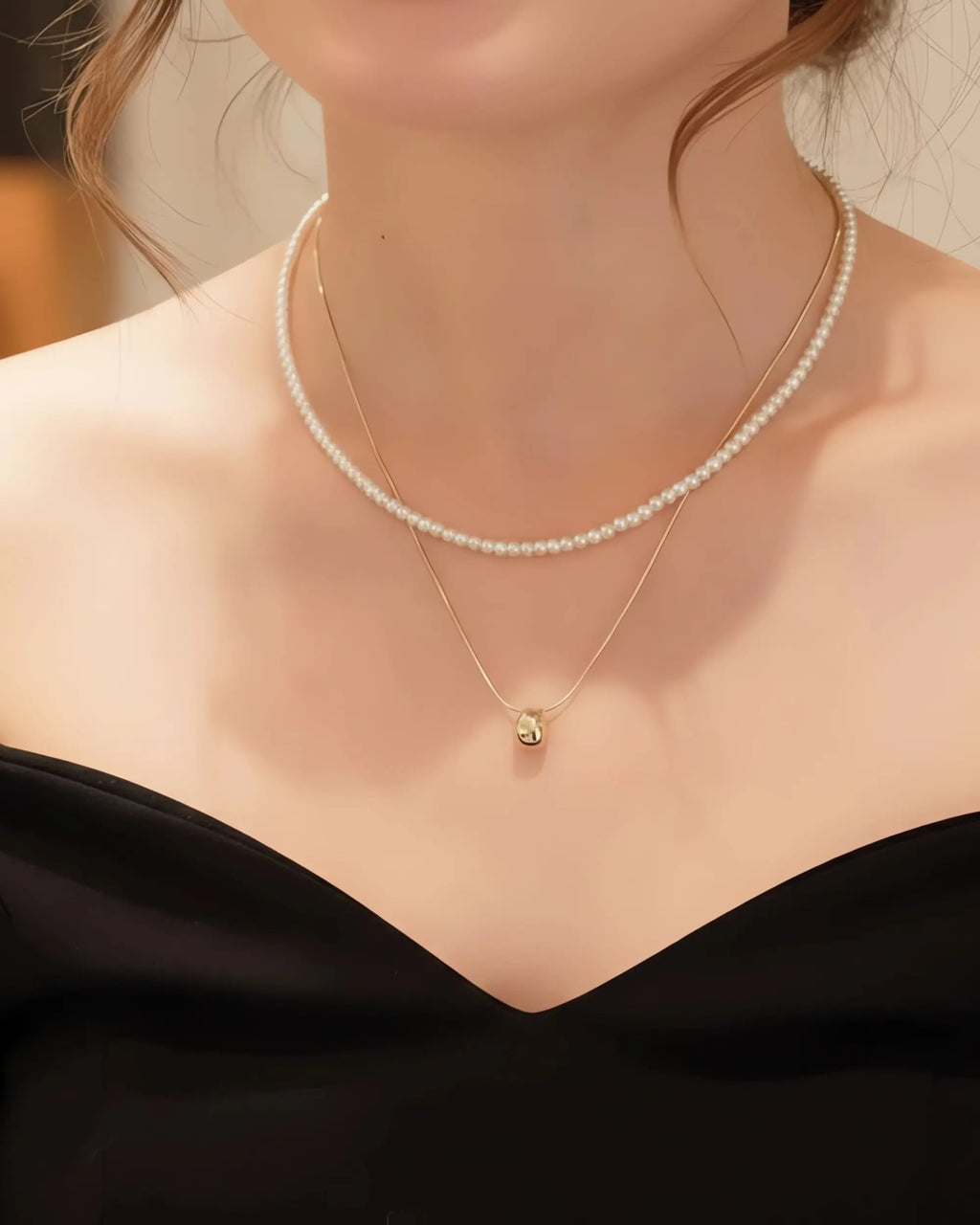 The Golden Bean - Handpicked Seed Pearl & Gold Layered Necklace Two Set