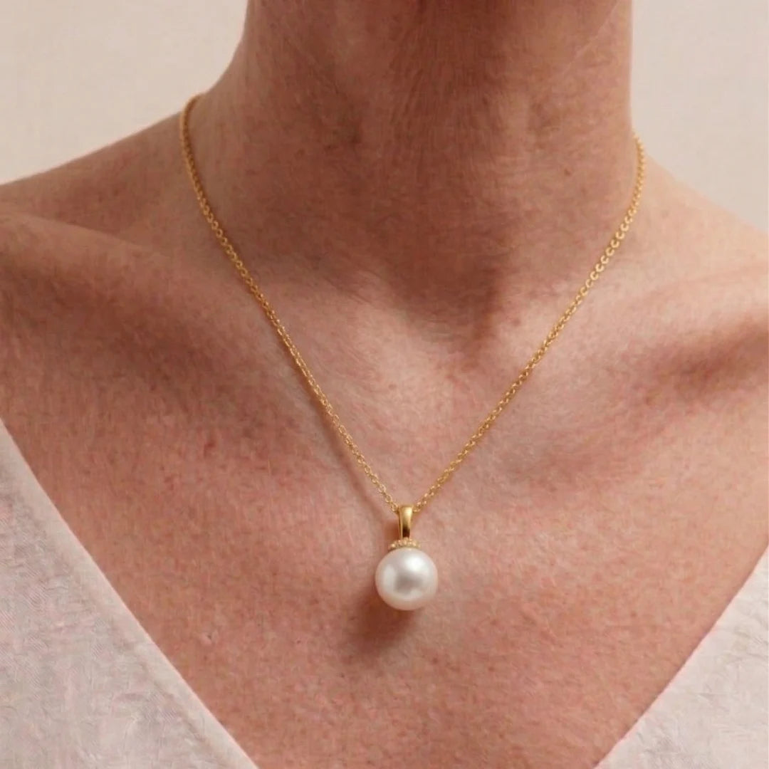 10-10.5mm Large Freshwater Pearl Pendant, Minimalist Round Pearl Jewelry