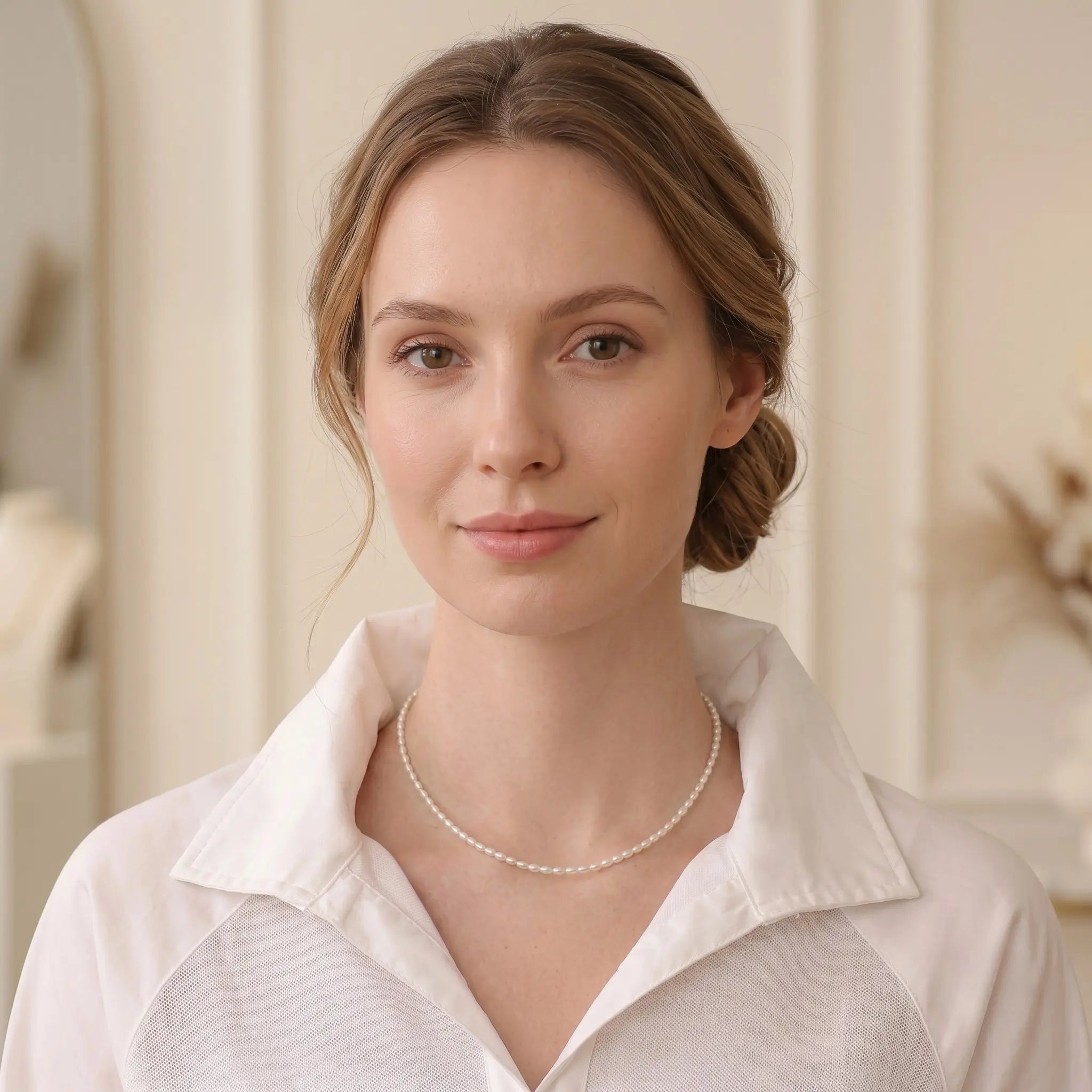 Dainty 18K Solid Gold Tiny Rice Pearl Choker, Minimalist 2-3mm Real Freshwater Seed Pearl Necklace for Women