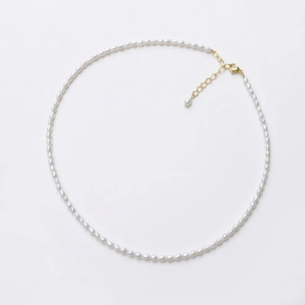 2-3mm Tiny Rice Pearl Choker - 18K Gold Plated 925 Silver