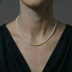 3-3.5mm Tiny Round Pearl & Silver Nugget Necklace - 18K Gold Vermeil 925 Silver
