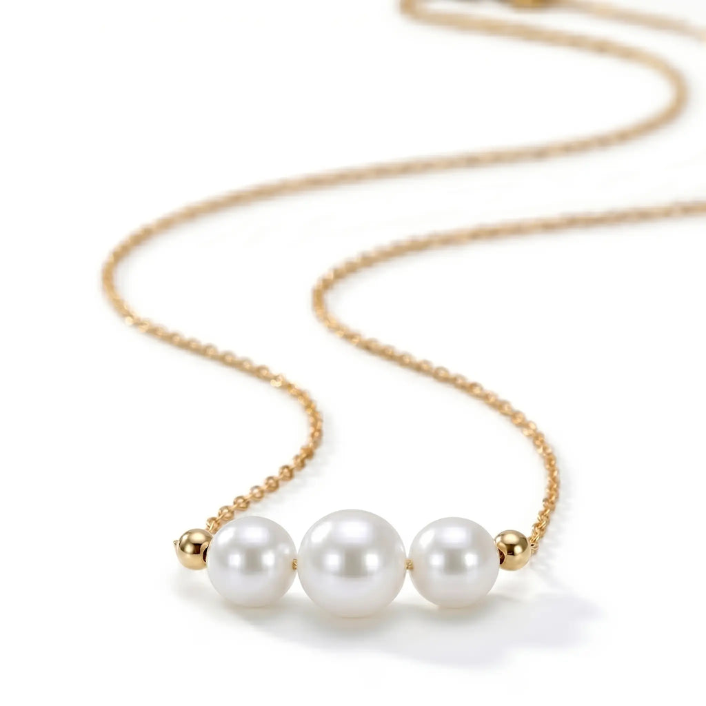 18K Solid Gold 7-7.5mm Japanese Akoya Pearl Necklace