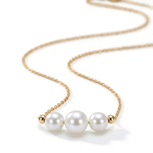 18K Solid Gold 7-7.5mm Japanese Akoya Pearl Necklace