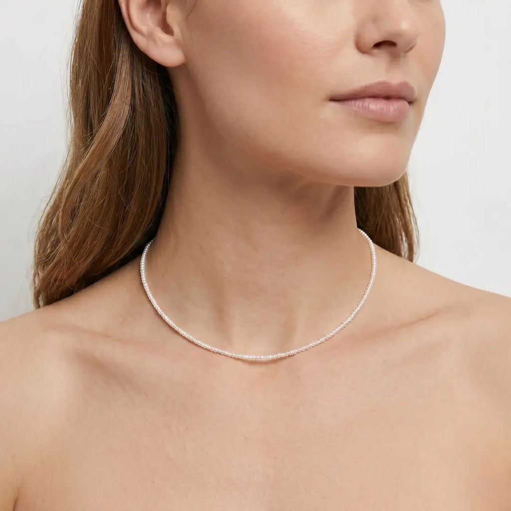 Ultra-Dainty 2-2.5mm Round Pearl Necklace - Minimalist 925 Silver Choker
