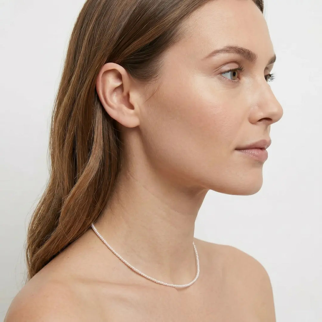 Ultra-Dainty 2-2.5mm Round Pearl Necklace - Minimalist 925 Silver Choker