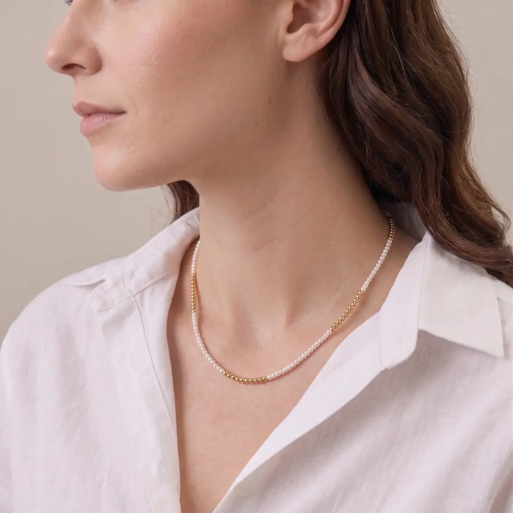 Vintage 2-2.5mm Seed Pearl Necklace, Dainty Gold Tone Mini Pearl Choker