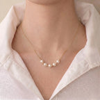 Versatile 18K Solid Gold Sliding Pearl Necklace, 2-in-1 Station 5-5.5mm Freshwater Pearl Choker for Women