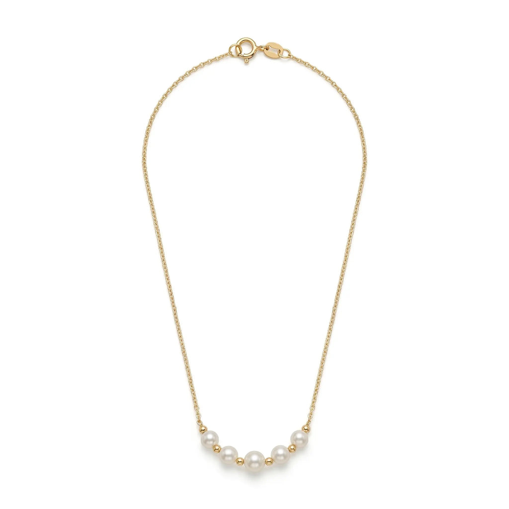 Versatile 18K Solid Gold Sliding Pearl Necklace, 2-in-1 Station 5-5.5mm Freshwater Pearl Choker for Women