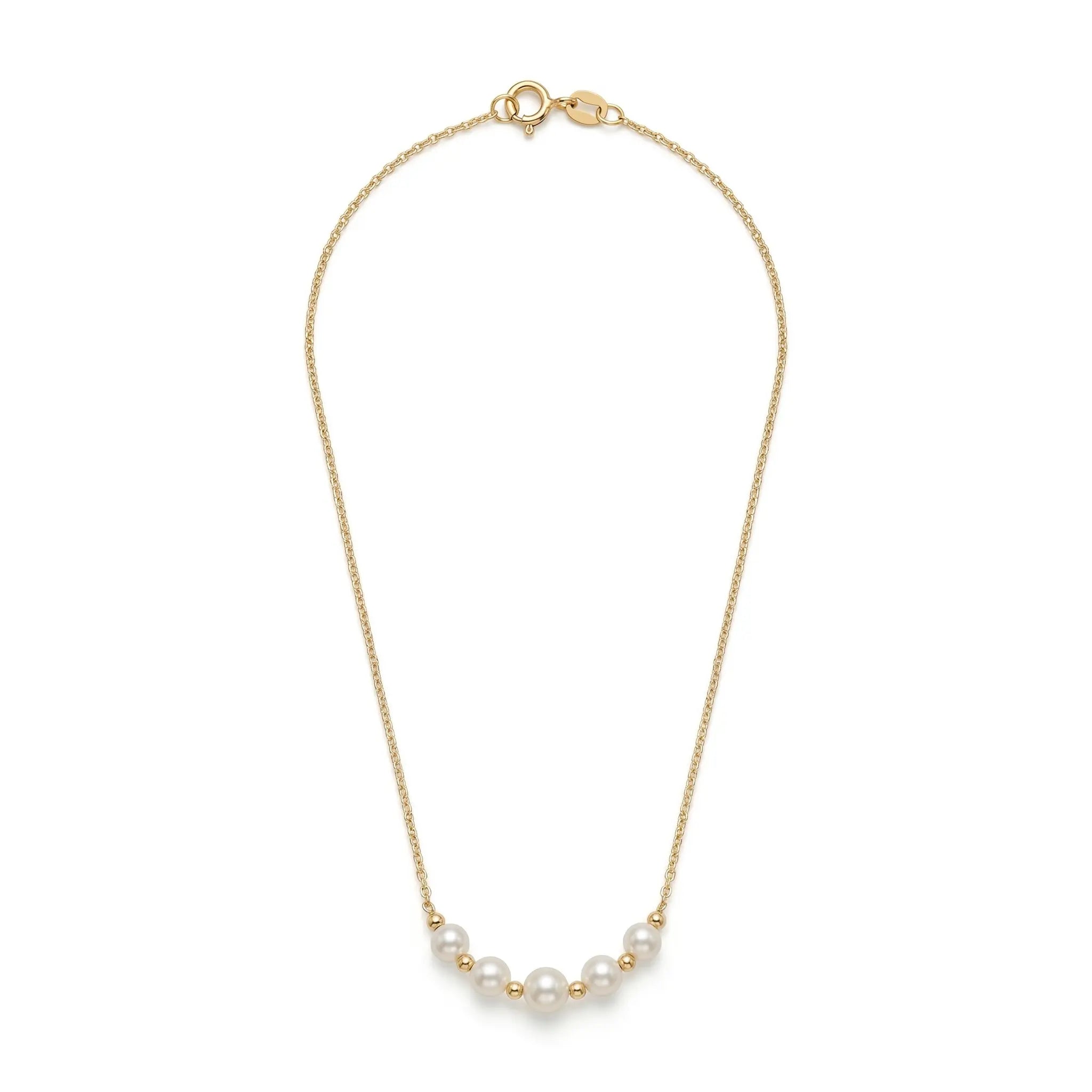 Versatile 18K Solid Gold Sliding Pearl Necklace, 2-in-1 Station 5-5.5mm Freshwater Pearl Choker for Women