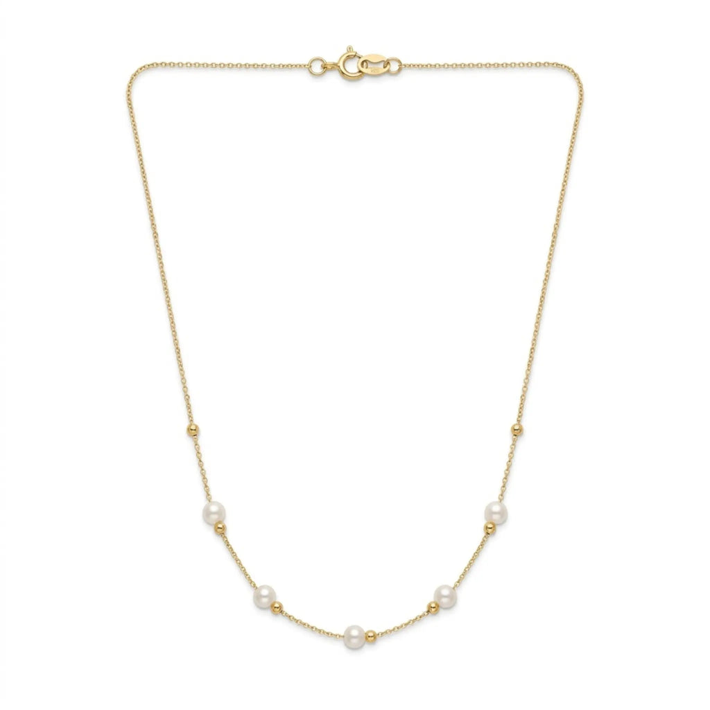 Versatile 18K Solid Gold Sliding Pearl Necklace, 2-in-1 Station 5-5.5mm Freshwater Pearl Choker for Women