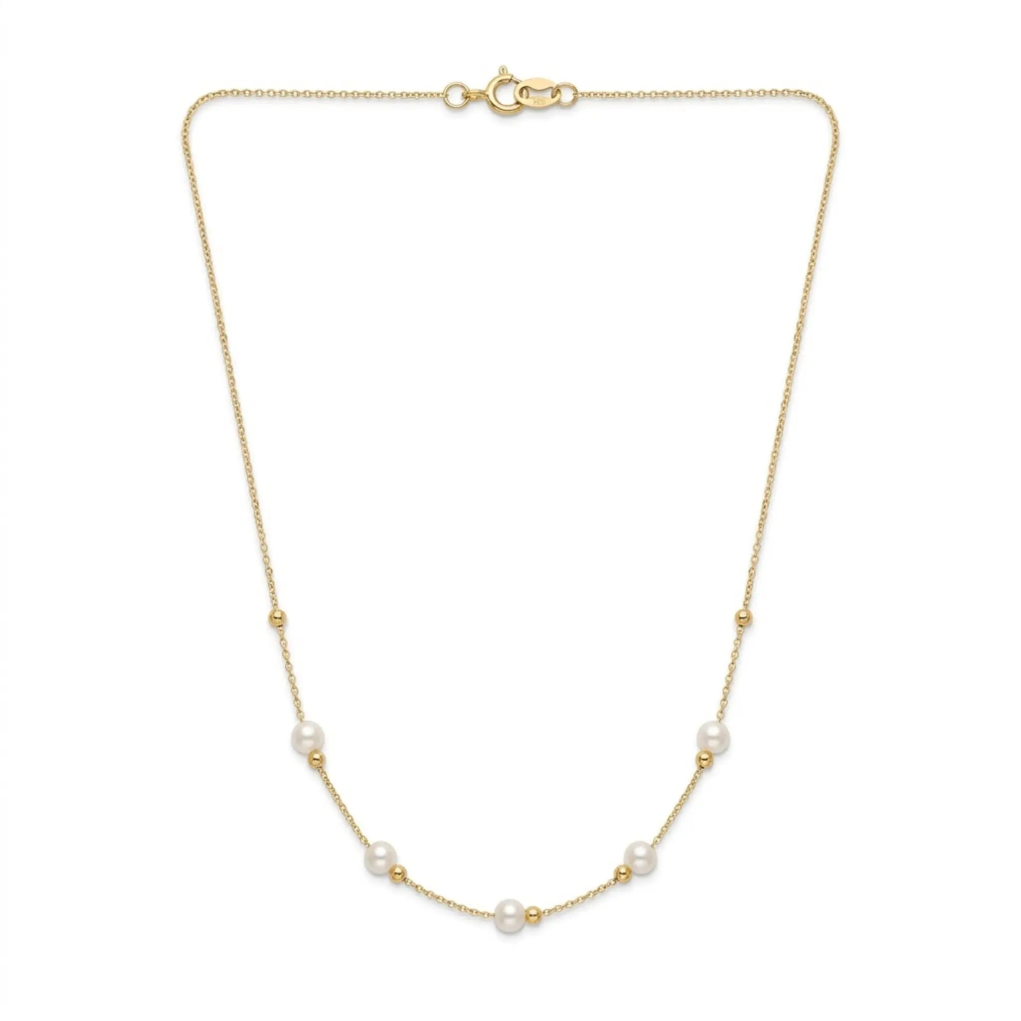 Versatile 18K Solid Gold Sliding Pearl Necklace, 2-in-1 Station 5-5.5mm Freshwater Pearl Choker for Women