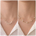 Versatile 18K Solid Gold Sliding Pearl Necklace, 2-in-1 Station 5-5.5mm Freshwater Pearl Choker for Women