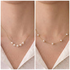 Versatile 18K Solid Gold Sliding Pearl Necklace, 2-in-1 Station 5-5.5mm Freshwater Pearl Choker for Women