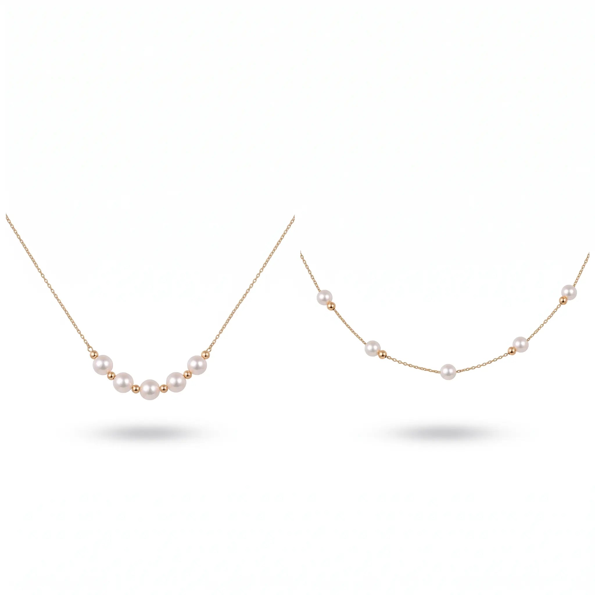 Versatile 18K Solid Gold Freshwater Pearl Sliding Necklace 5-5.5mm 2-in-1 Station Necklace for Women