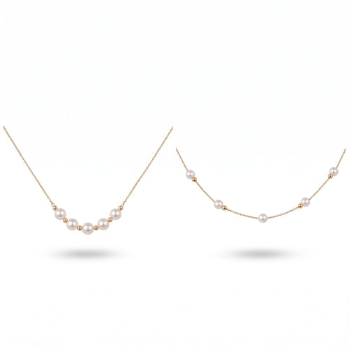 18K Solid Gold 5–5.5mm AAA Freshwater Pearl 2-in-1 Sliding Station Necklace