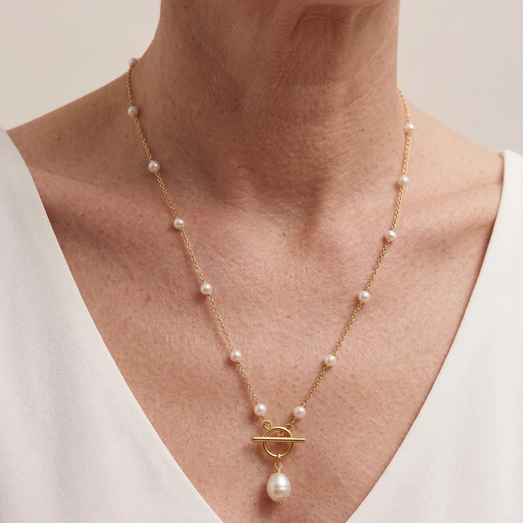 18K Gold Vermeil Vintage Baroque Pearl Necklace, Sterling Silver Jewelry
